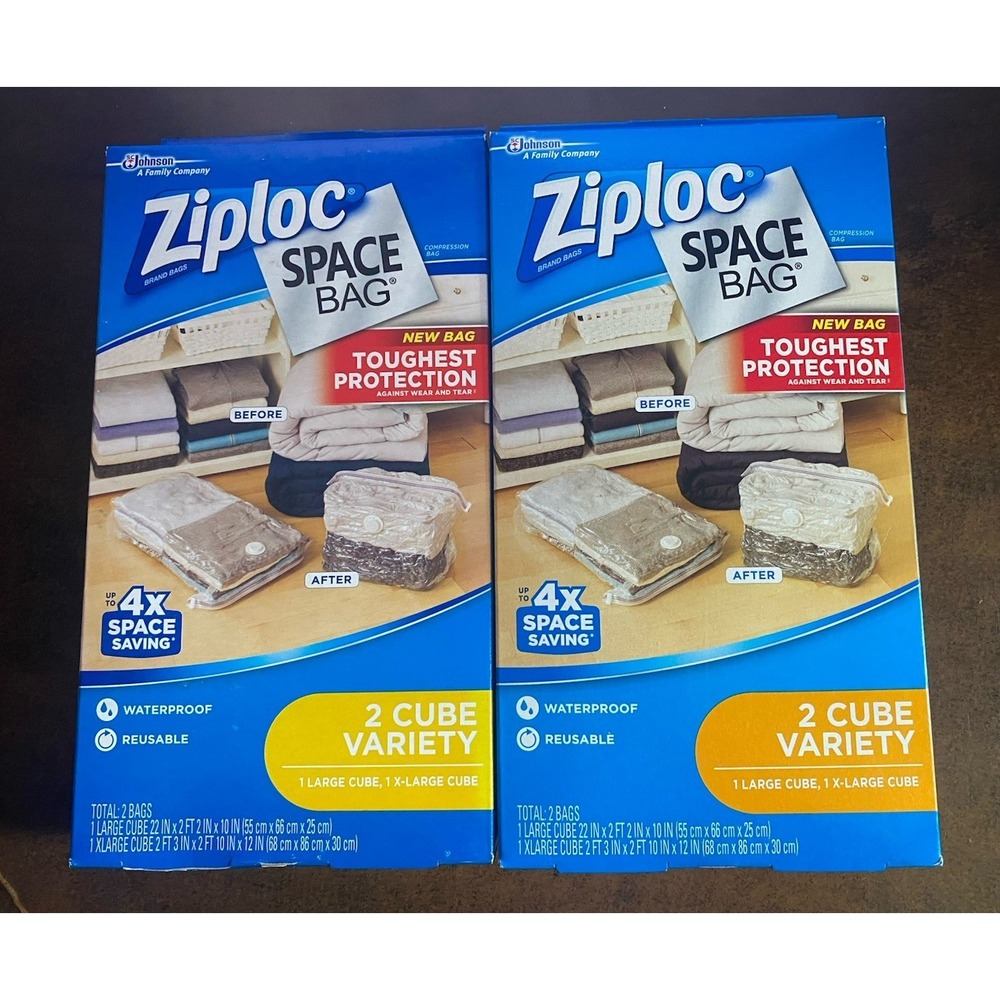 2X Ziploc Space Bag , 2 Piece Cube Combo Vac Bags (2 Large and 2 Extra Large)